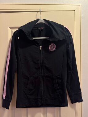 Lauren Ralph Lauren Black Zip Hoodie with Light Pink Stripe